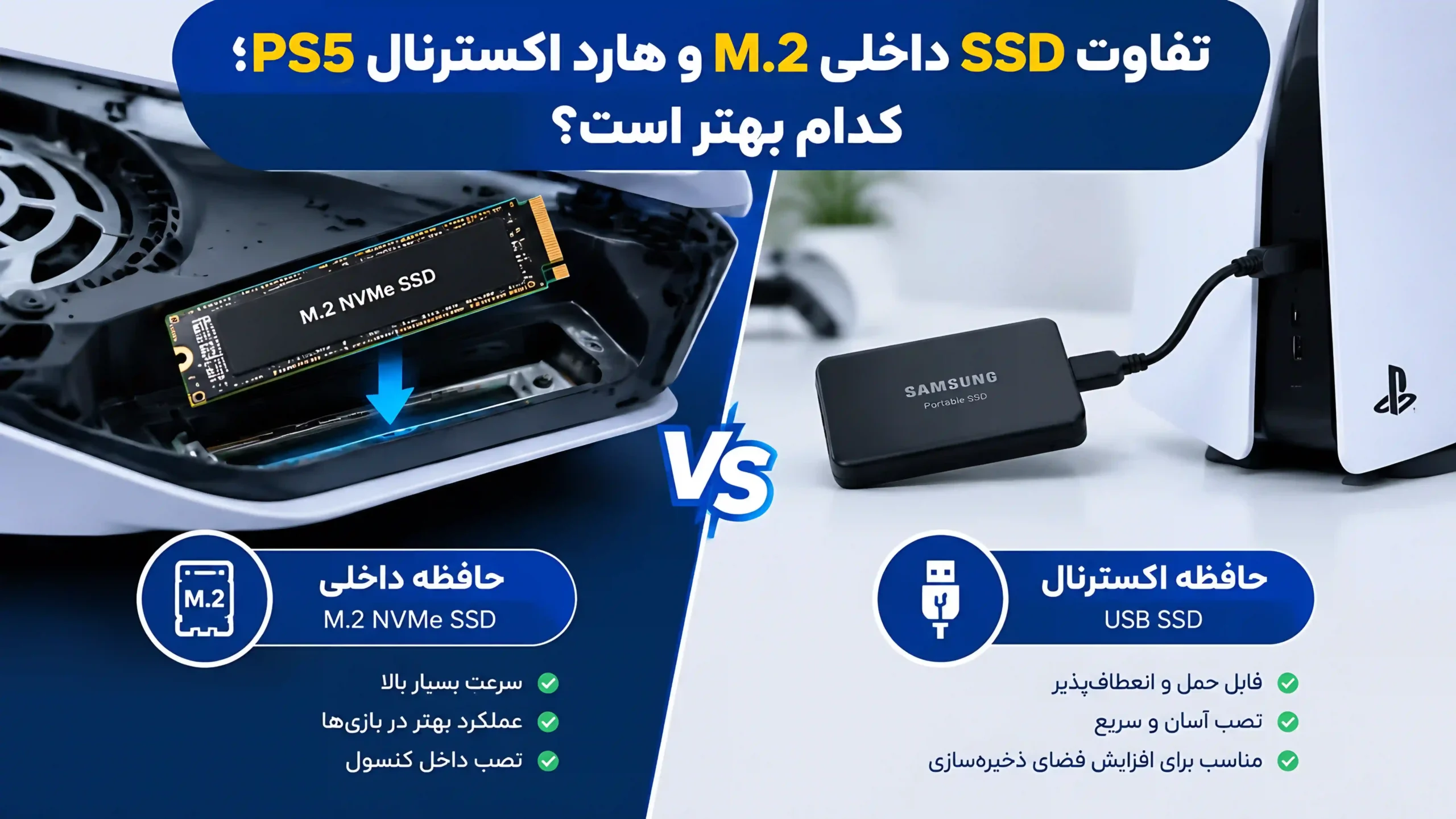 تفاوت SSD داخلی M.2 و هارد اکسترنال PS5؛ کدام بهتر است؟